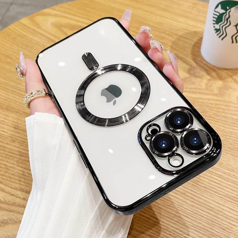 Soft Plating Case Magnetic For Magsafe iPhone Case  With Lens Protector - DealJustDeal