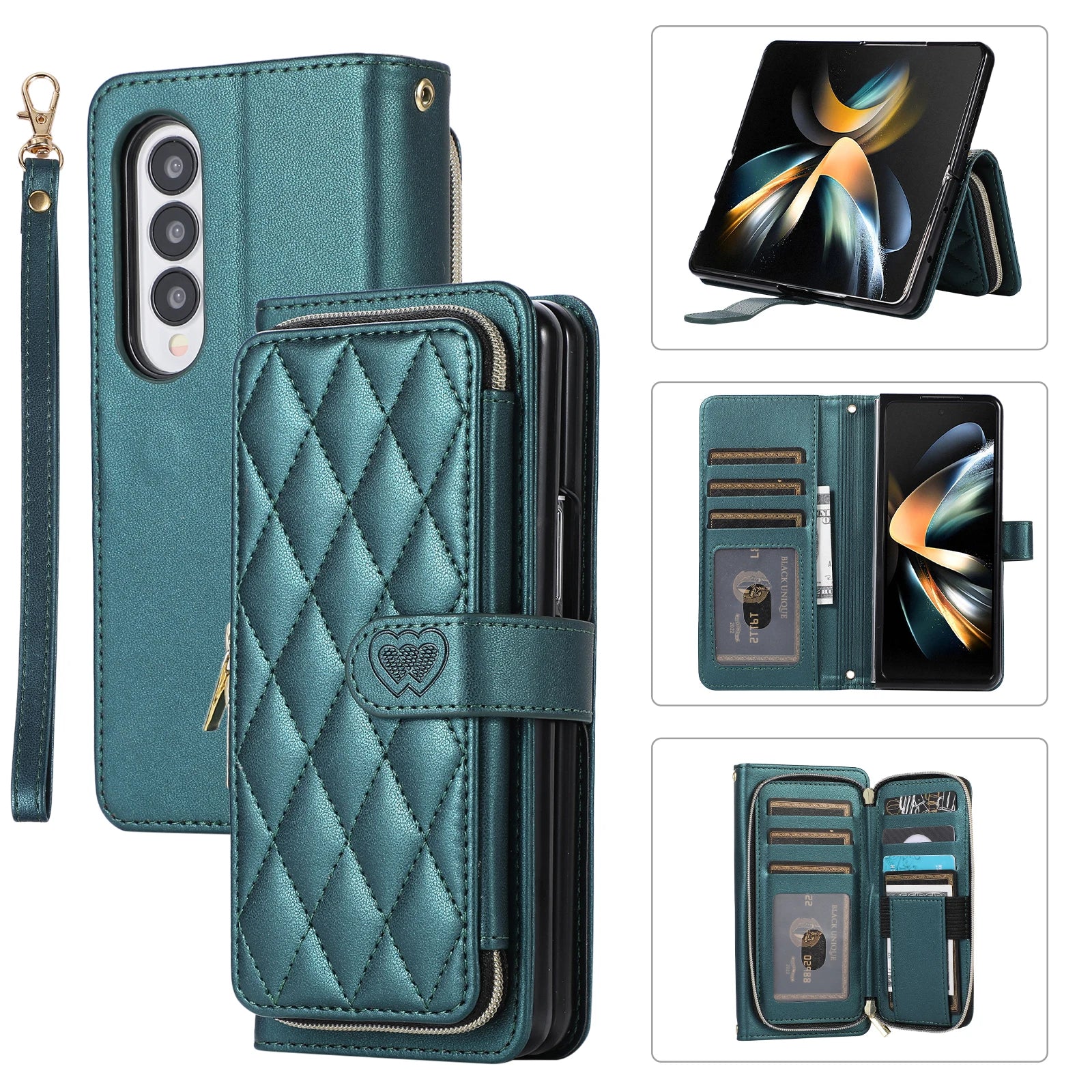 Zipper Buckle Magnet Card Holder Wallet Galaxy Z Fold Case - DealJustDeal