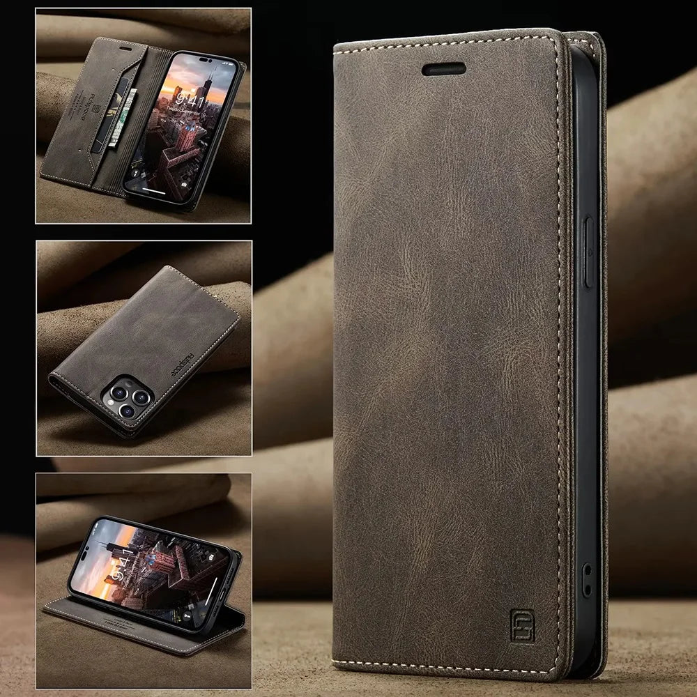 Wallet Folio Flip Cover Rfid Blocking Leather iPhone Case - DealJustDeal