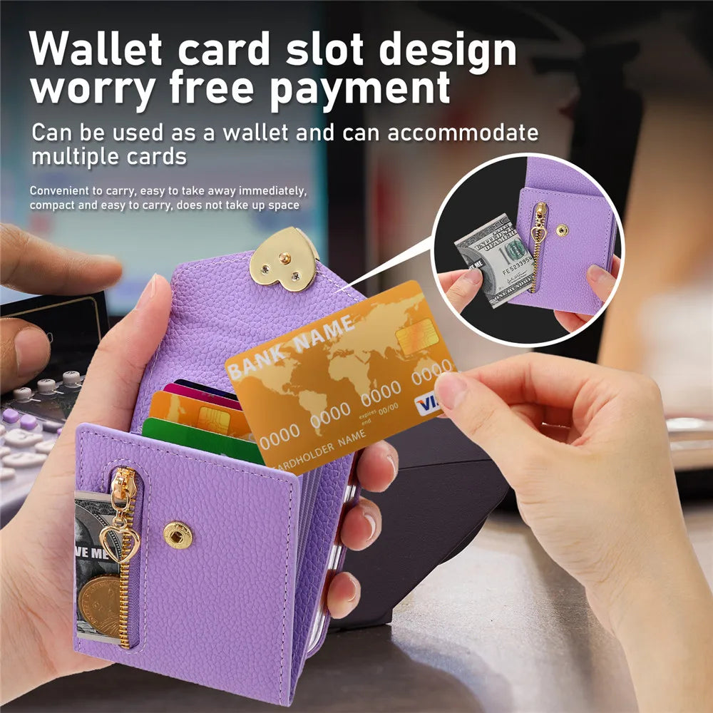 Crossbody Wrist Zipper Wallet Cards Slot Leather Galaxy Z Flip Case - DealJustDeal