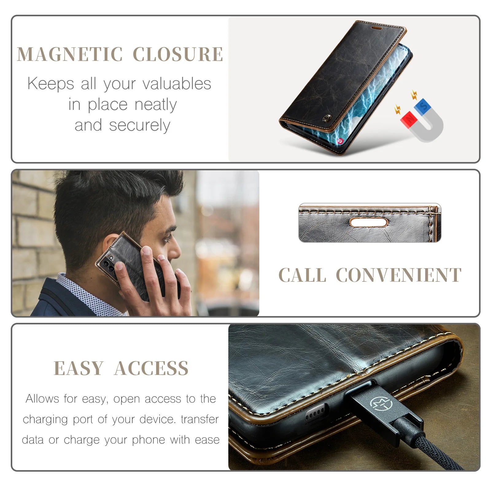 Magnet Flip Leather Wallet Galaxy Note and S Case - DealJustDeal