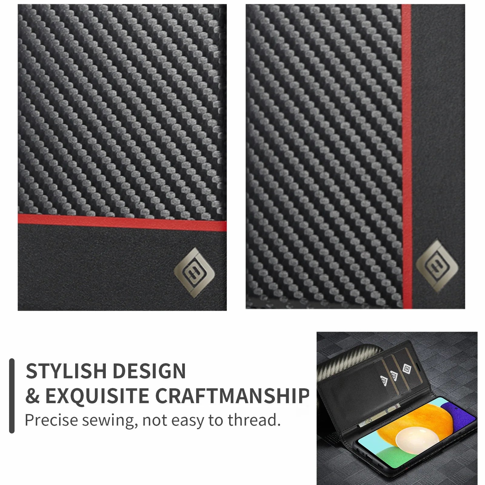 Card Slots Wallet Carbon Fiber Leather Galaxy A Case - DealJustDeal