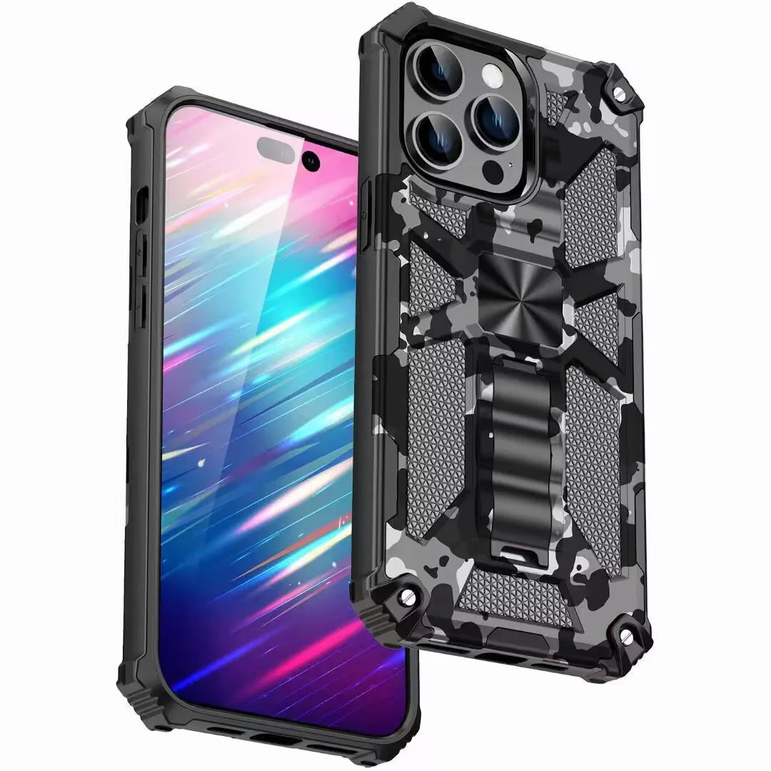 Hybrid Armor Military Grade Camouflage Built-in Kickstand iPhone Case - DealJustDeal