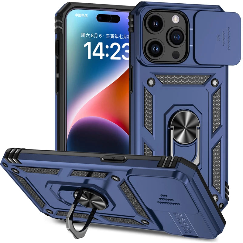 Stand Ring Slide Camera Armor iPhone Case - DealJustDeal