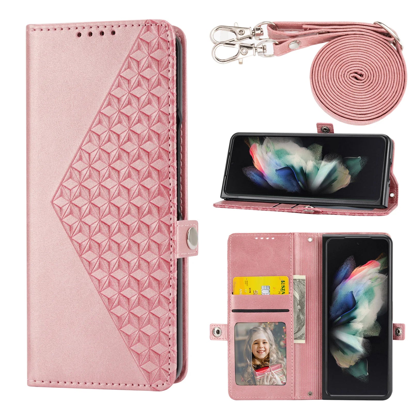 Crossbody Lanyard Hinge Protection Leather Galaxy Z Fold Case - DealJustDeal