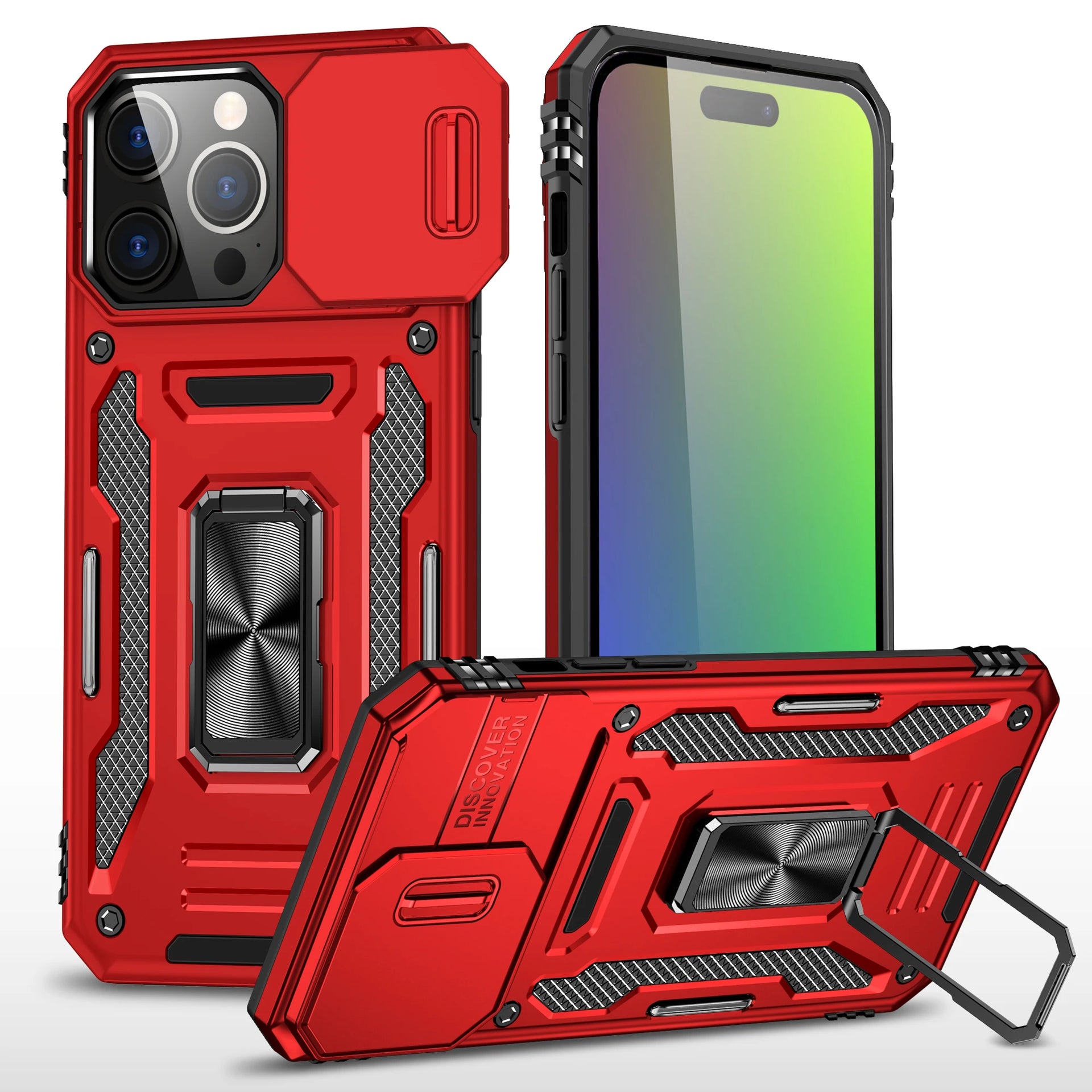 Ring Stand Armor Anti-fall Kickstand Slide Camera iPhone Case - DealJustDeal