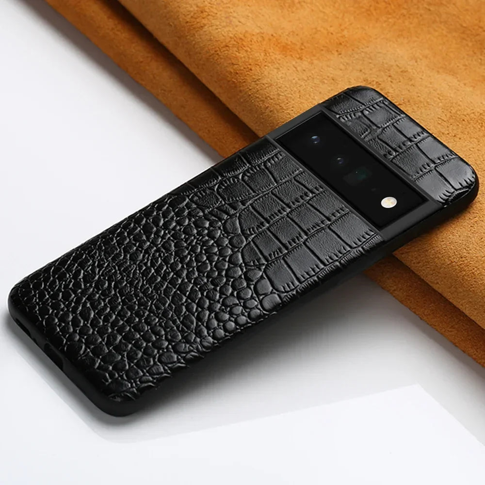 Retro Crocodile Alligatoter Pattern Genuine Cowhide Leather Google Case - DealJustDeal