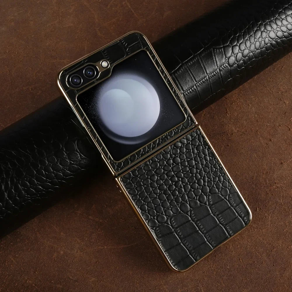 Electroplating Genuine Leather Galaxy Z Flip Case - DealJustDeal