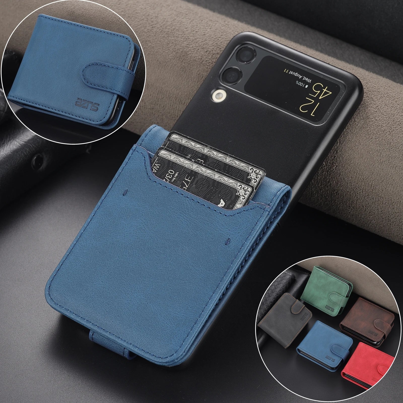 Magnetic Card Wallet  Leather Folding Galaxy Z Flip Case - DealJustDeal