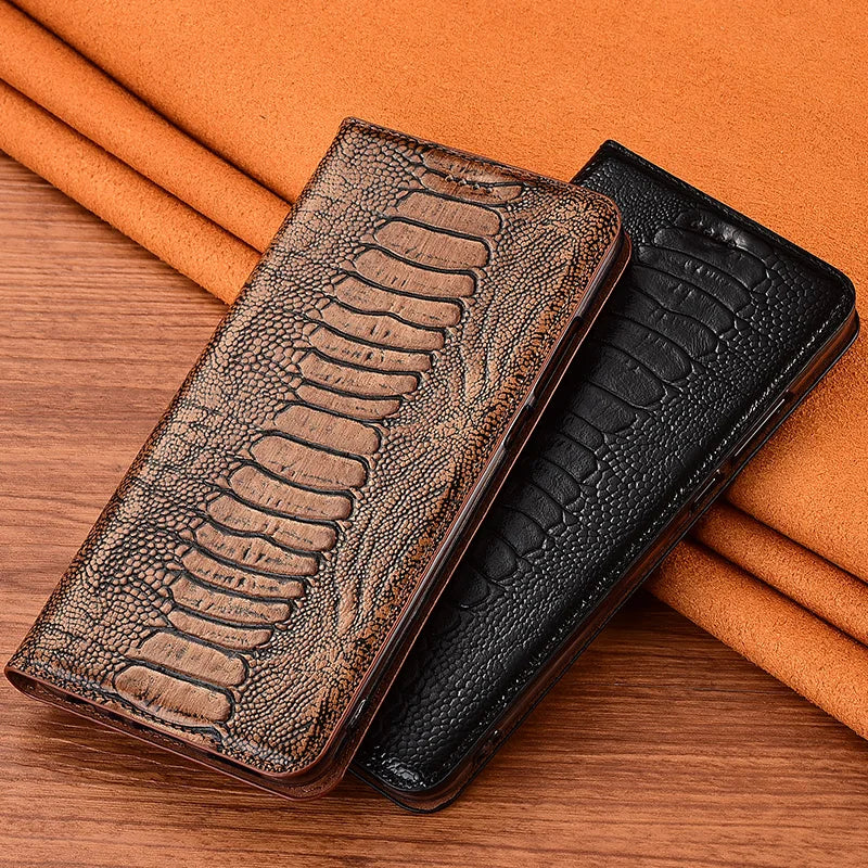 Ostrich Foot Retro Wallet Book Style Flip Genuine Leather iPhone Case - DealJustDeal