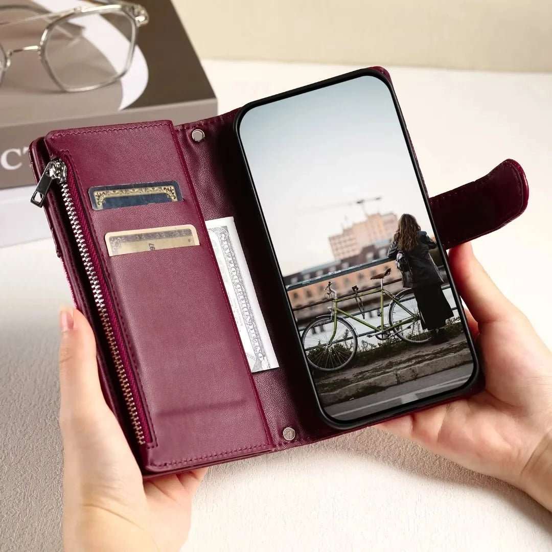 Flip Leather Zipper Wallet Galaxy S Case - DealJustDeal