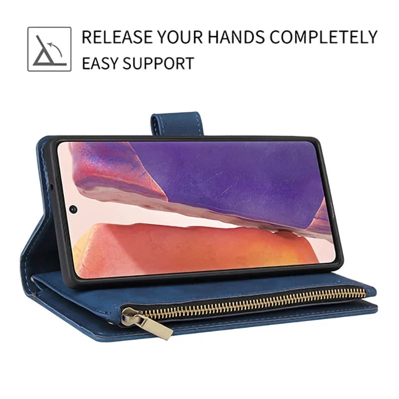 Magnetic Flip Zipper Card Pocket Wallet Leather Galaxy Note and S Case - DealJustDeal