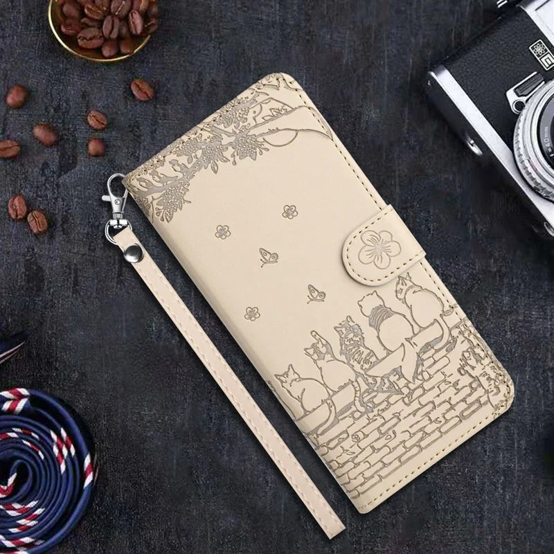 Wallet Cat Embossed Flip Over Leather Google Case - DealJustDeal