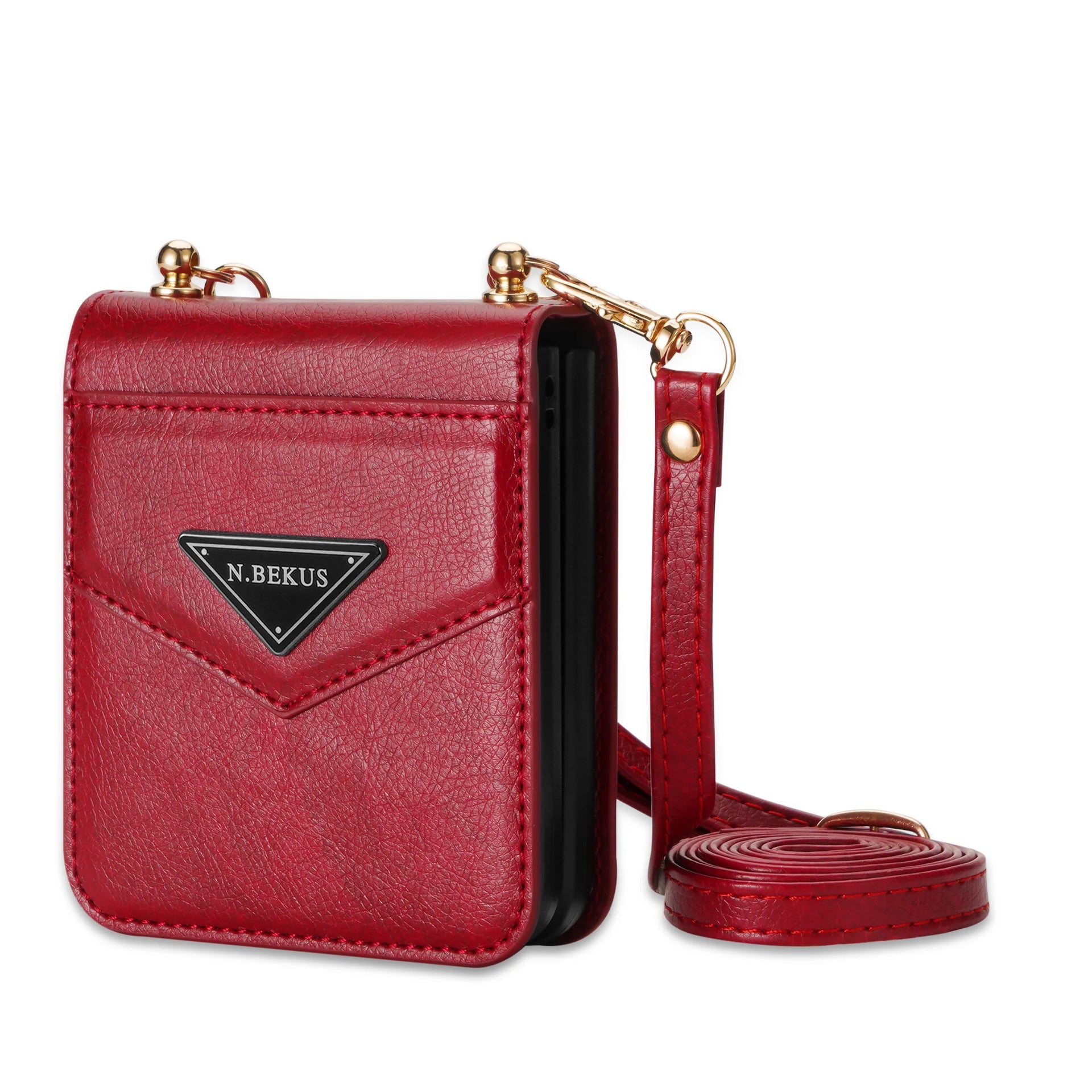 Geometric Cards Slot Crossbody Leather Galaxy Z Flip Case - DealJustDeal