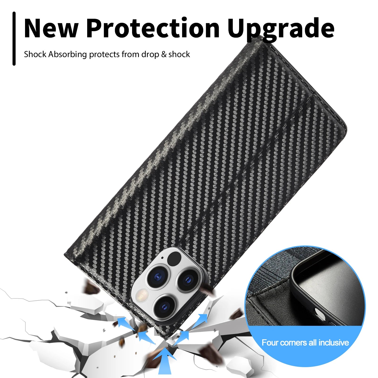 Magnetic Flip Book Carbon Fiber Leather Wallet iPhone Case - DealJustDeal