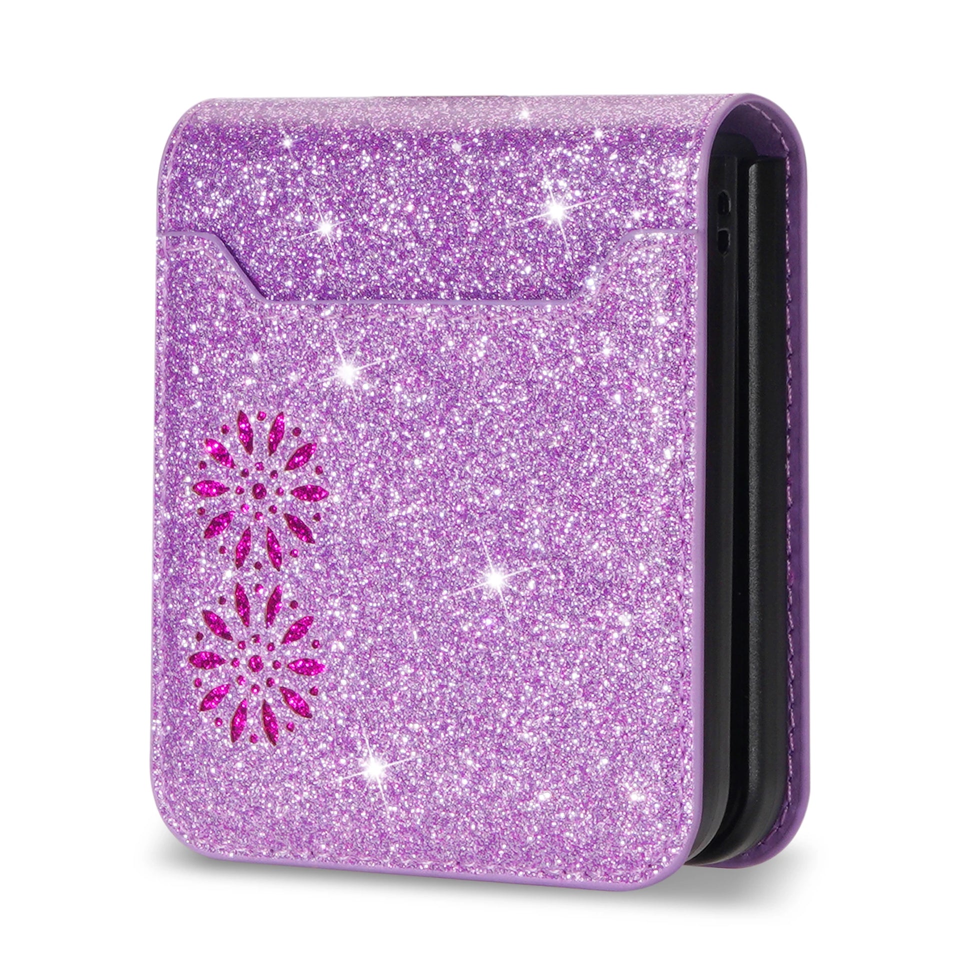 Wallet Cards Holder Glitter Bling Protection Leather Galaxy Z Flip Case - DealJustDeal