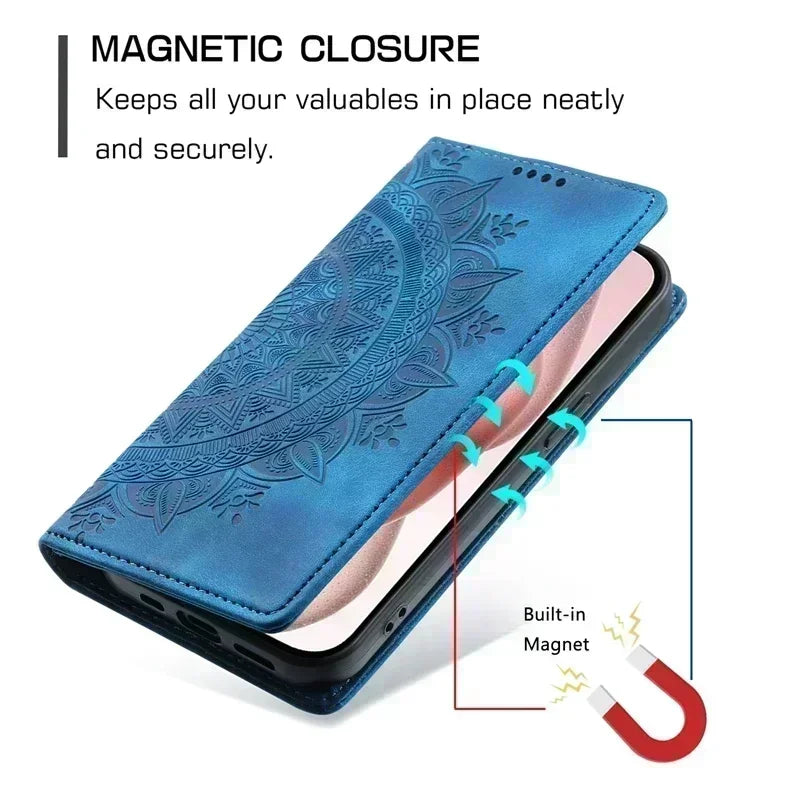 Leather Wallet Magnetic Google Case - DealJustDeal