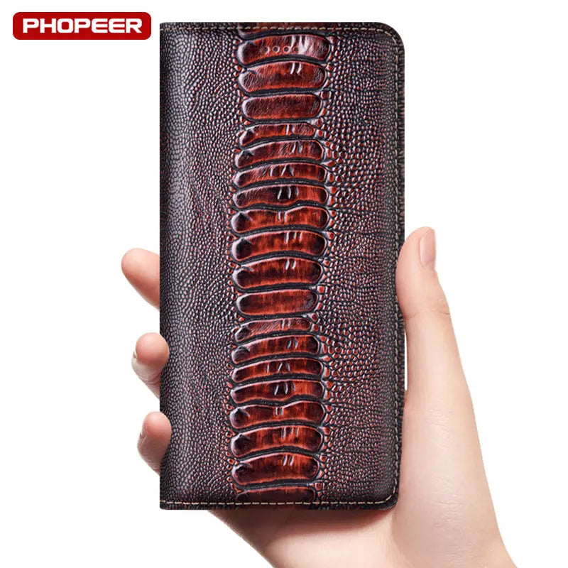 Ostrich Genuine Leather Flip Galaxy Note Case - DealJustDeal