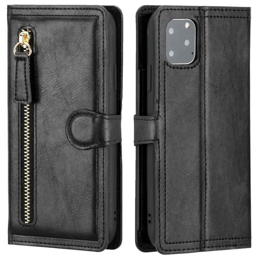 Leather Zipper Flip Wallet iPhone Case - DealJustDeal