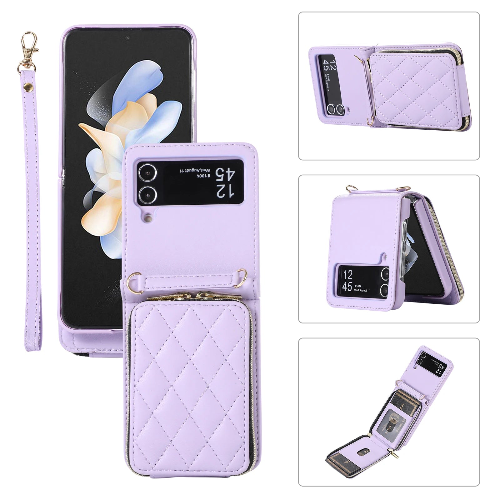 Wrist Strap Zipper Vegan Wallet Leather Galaxy Z Flip Case - DealJustDeal