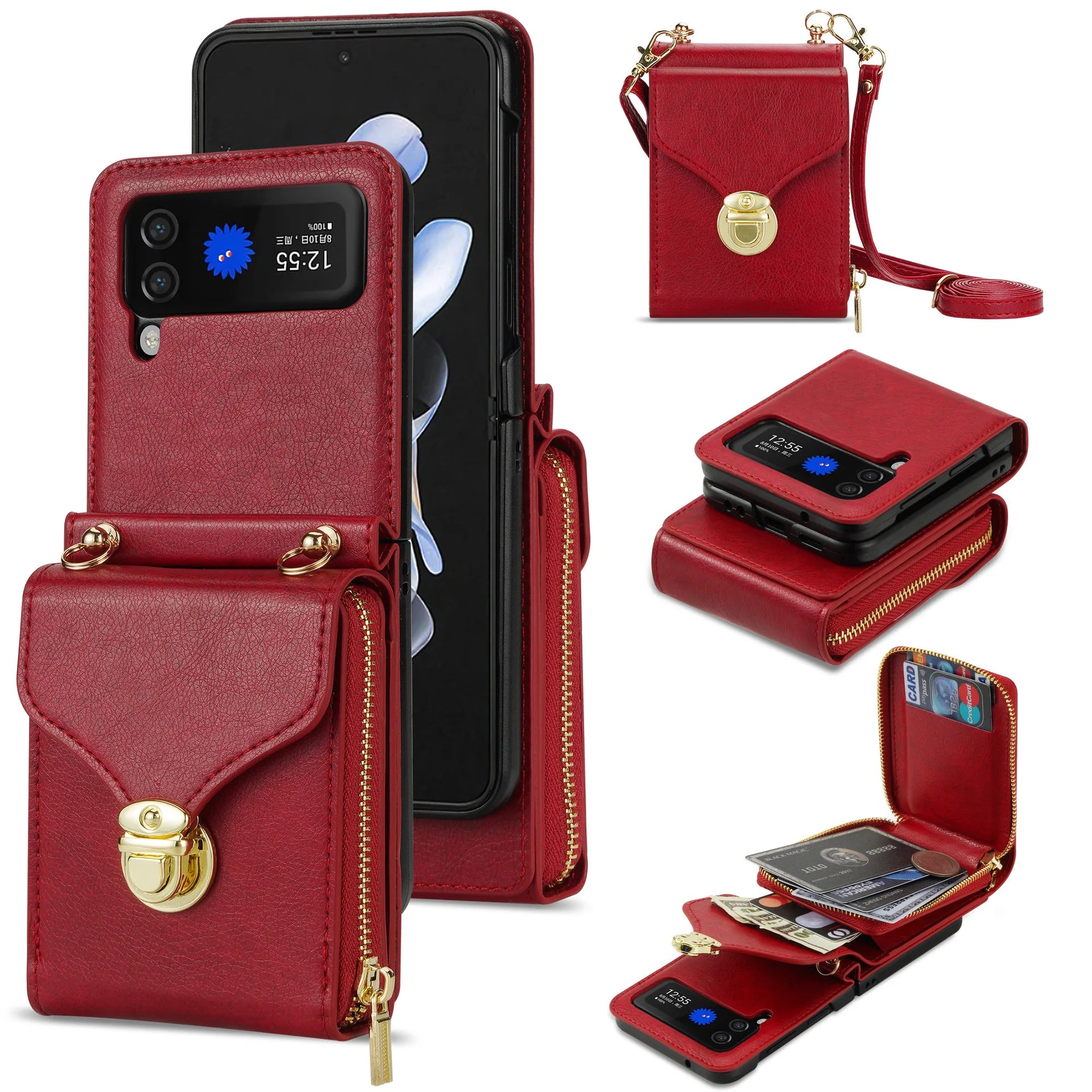 Card Holder Leather Wallet Galaxy Z Flip Case - DealJustDeal