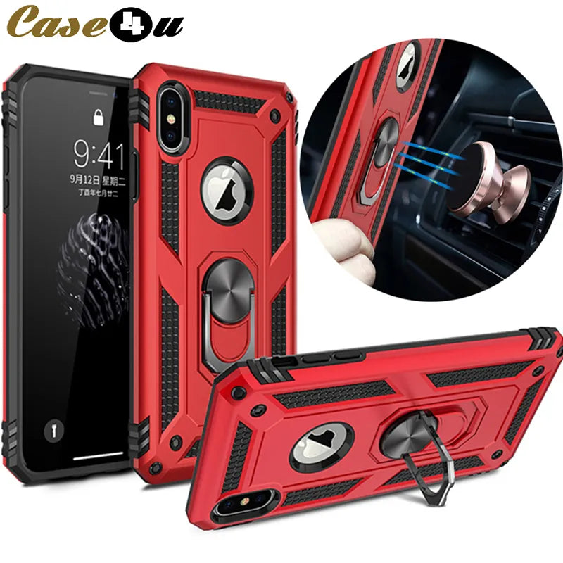 Car Bracket Magnetic Finger Ring Holder Armor iPhone Case - DealJustDeal