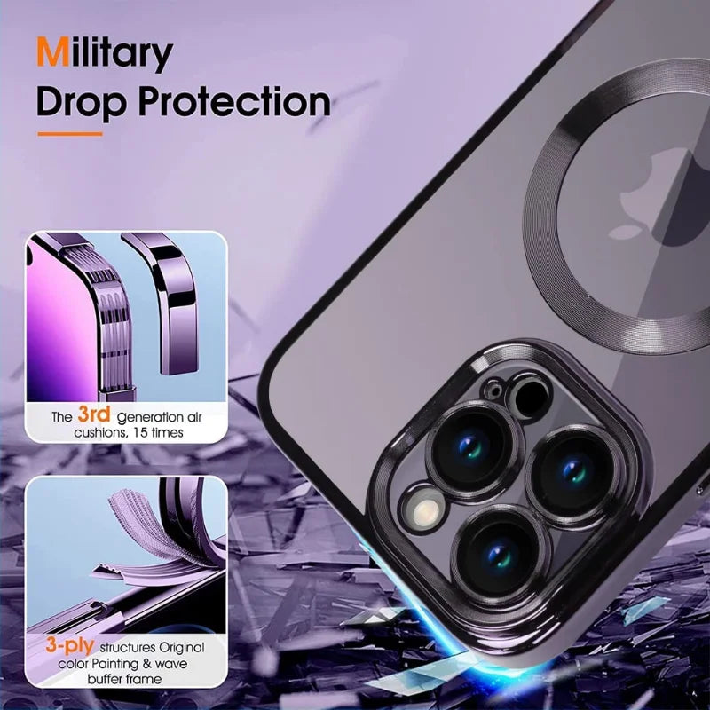 For Magsafe Fashion Plating iPhone Case With Camera Lens Protector - DealJustDeal