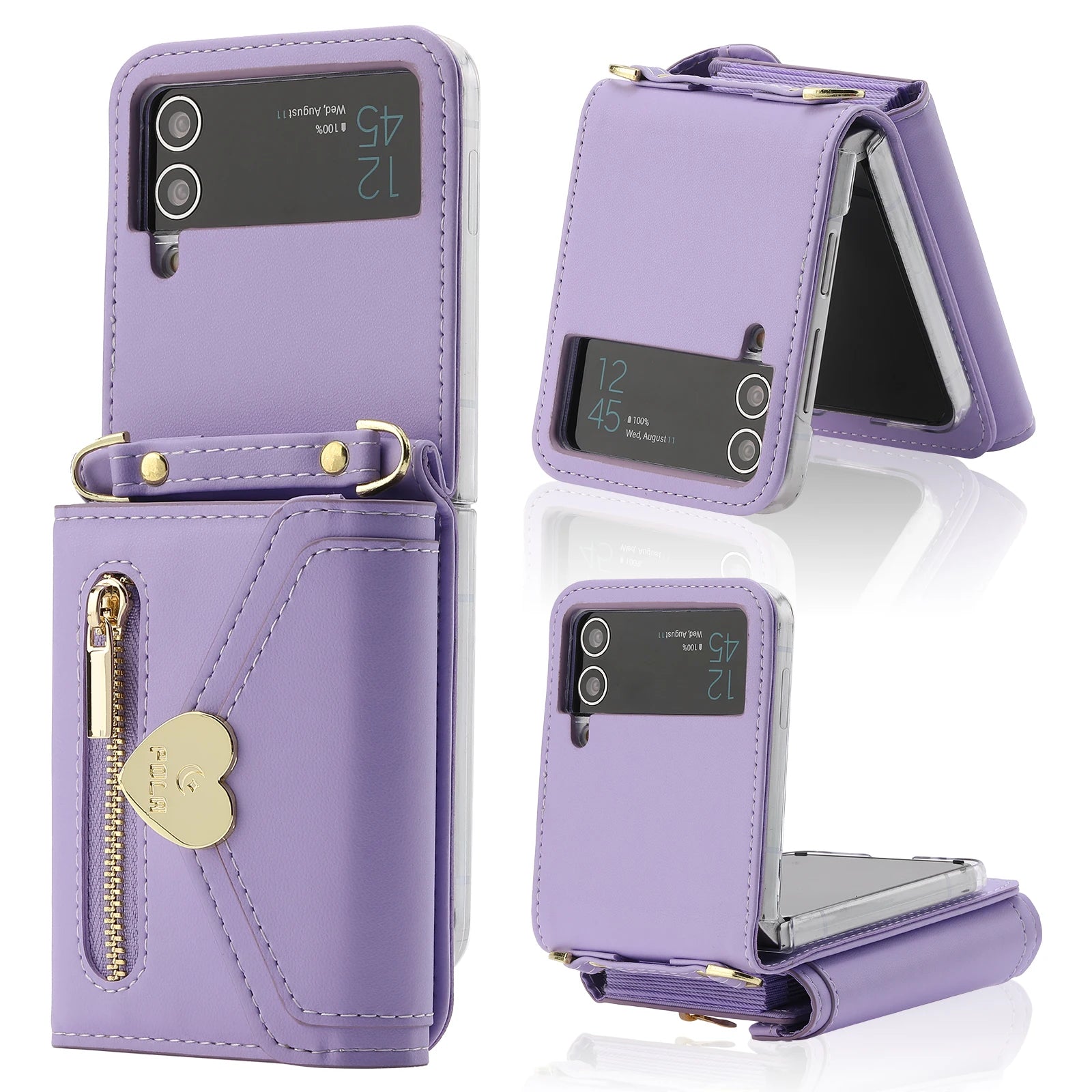 Zippered Cards Wallet  Hinge Leather Galaxy Z Flip Case - DealJustDeal