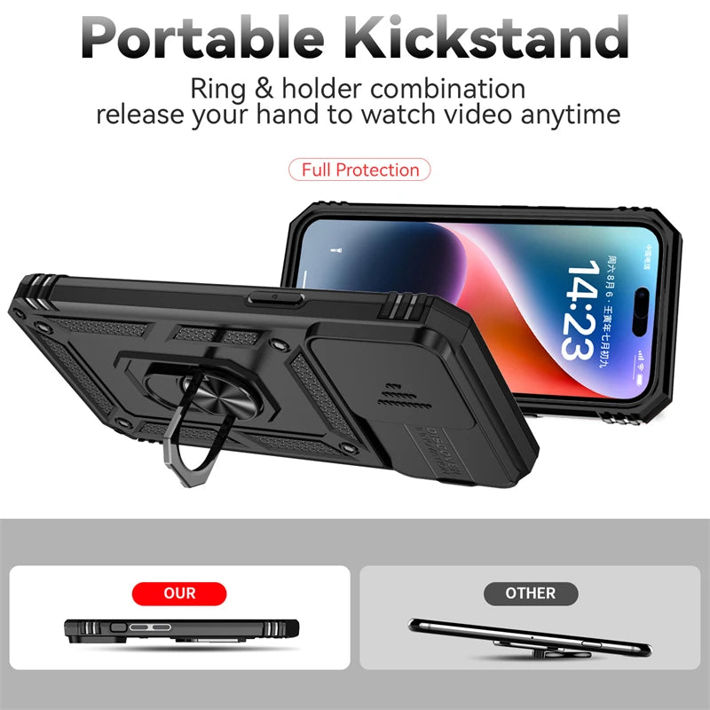 Stand Ring Slide Camera Armor iPhone Case - DealJustDeal