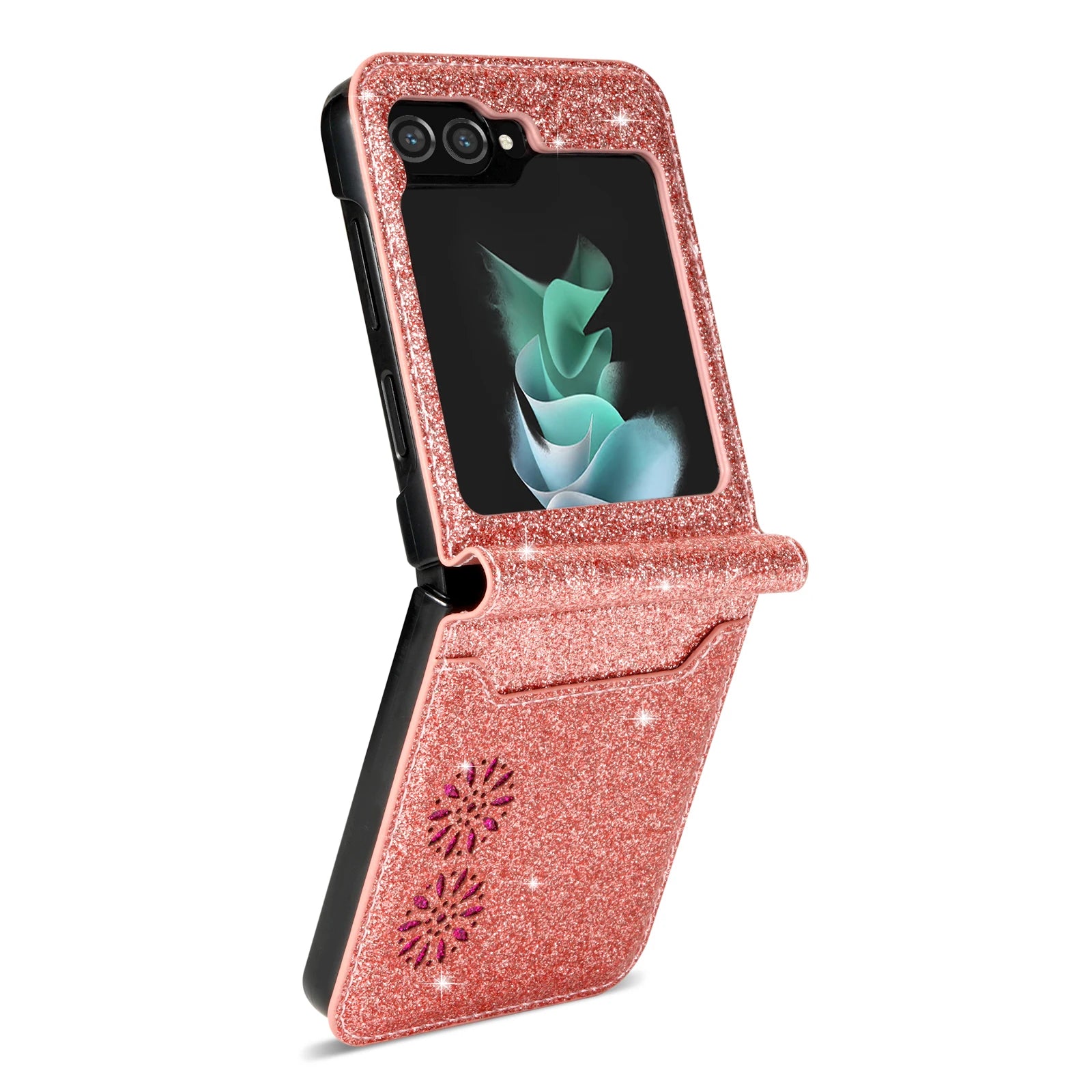 Wallet Cards Holder Glitter Bling Protection Leather Galaxy Z Flip Case - DealJustDeal