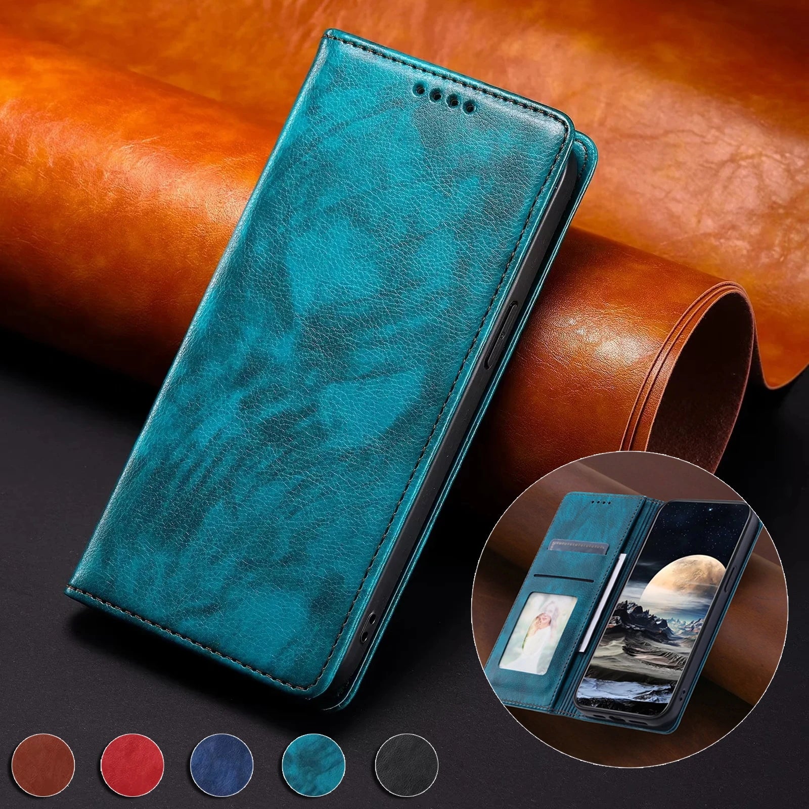 Magnetic Flip Card Pocket Wallet Leather Galaxy Note and S Case - DealJustDeal