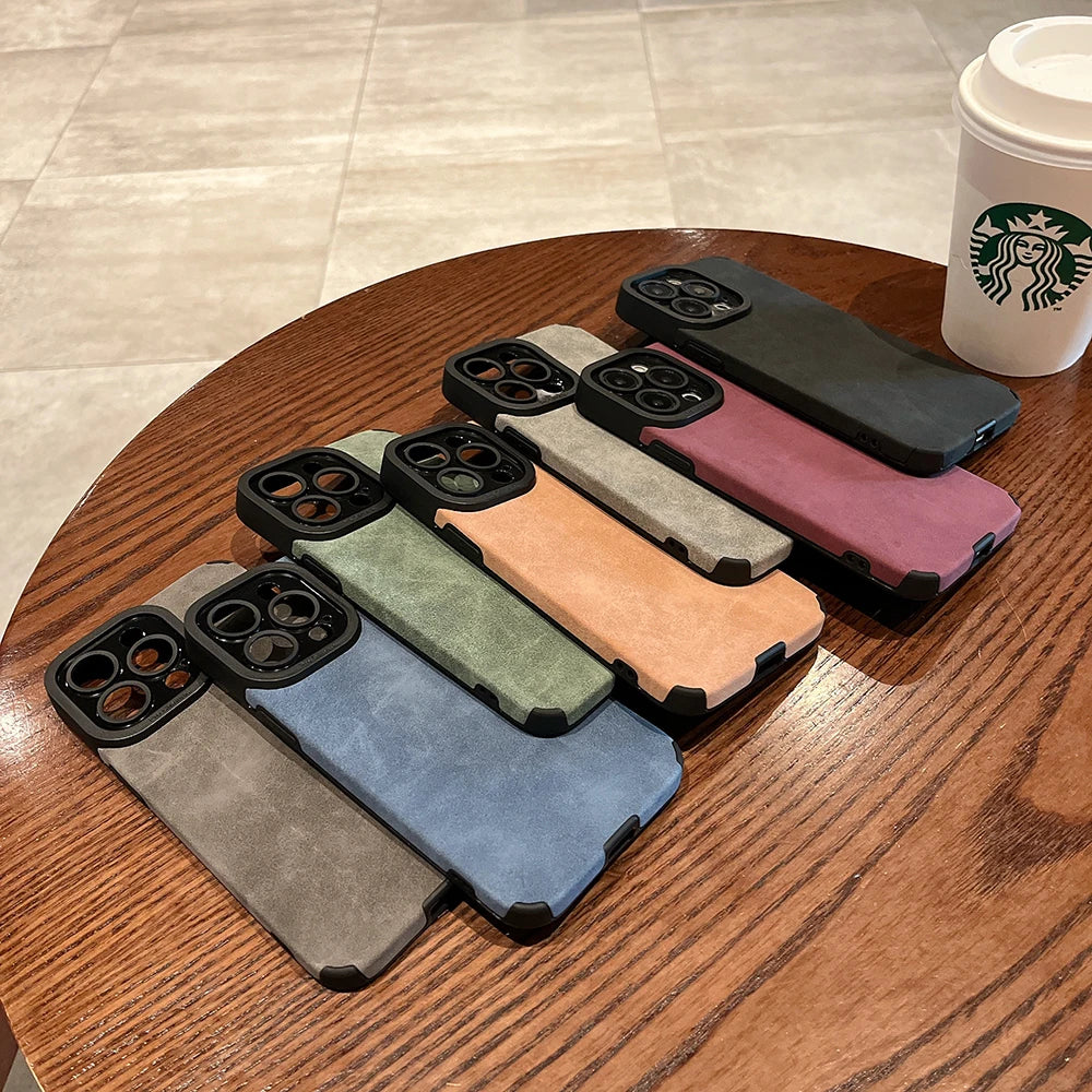 Soft Camera Protection Cover Fashion Matte Leather iPhone Case - DealJustDeal