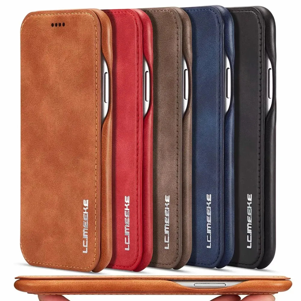 Folio Magnetic Card Slot Thin Leather Case Flip iPhone Case - DealJustDeal