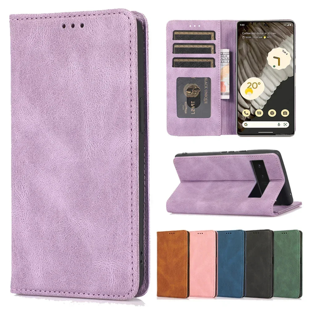 Magnetic Matte PU Leather Wallet Google Case - DealJustDeal