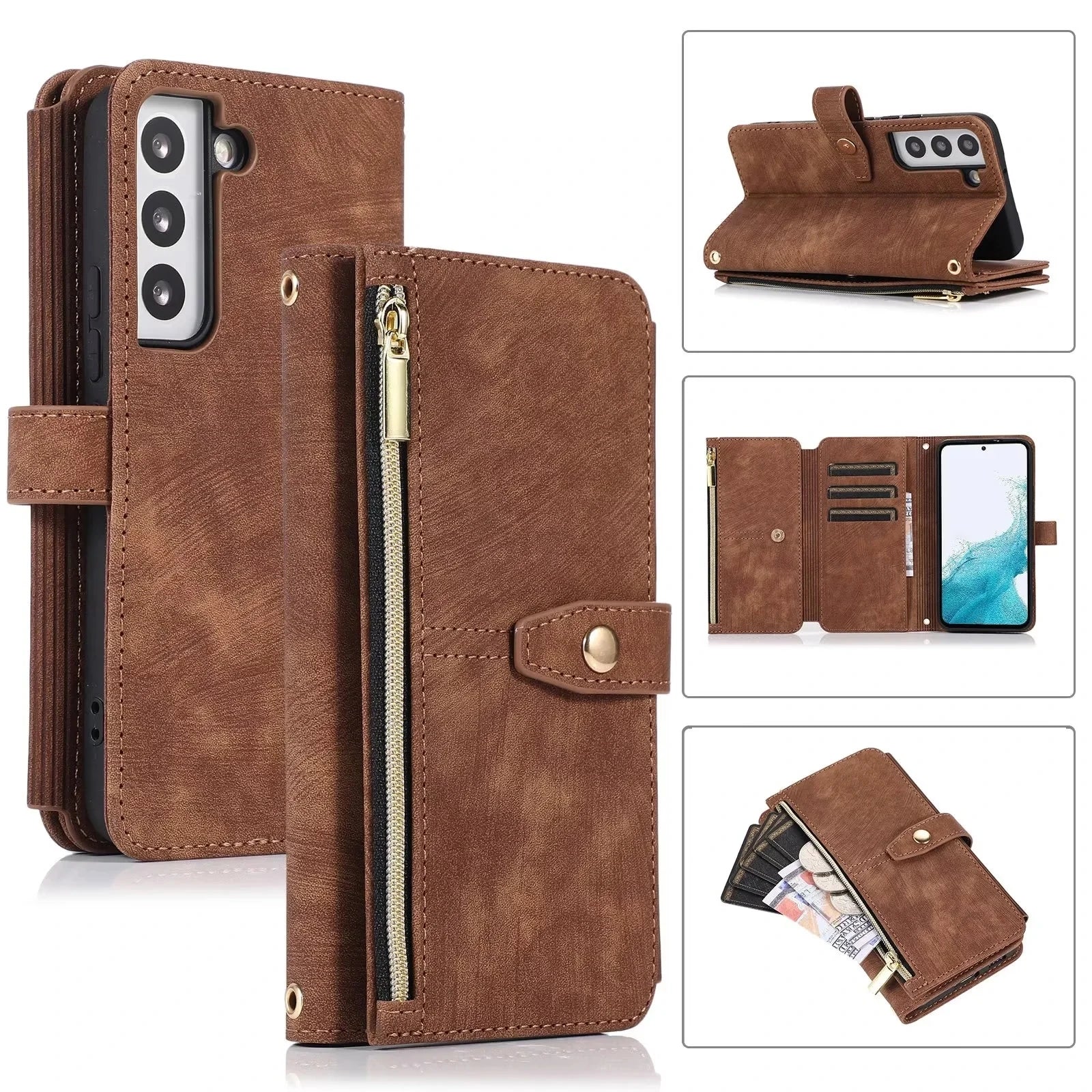 Multi Card Zipper Wallet Flip Leather Galaxy A and M Case - DealJustDeal