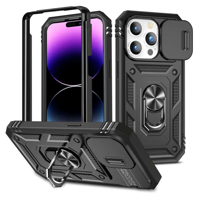 360 Full Body Rugged Protective Slide Camera Stand Protection Ring iPhone Case - DealJustDeal