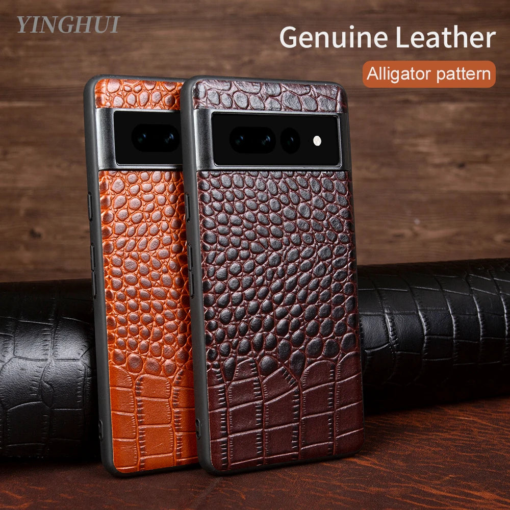 Handmade Cowhide Crocodile Pattern  Genuine Leather Google Case - DealJustDeal