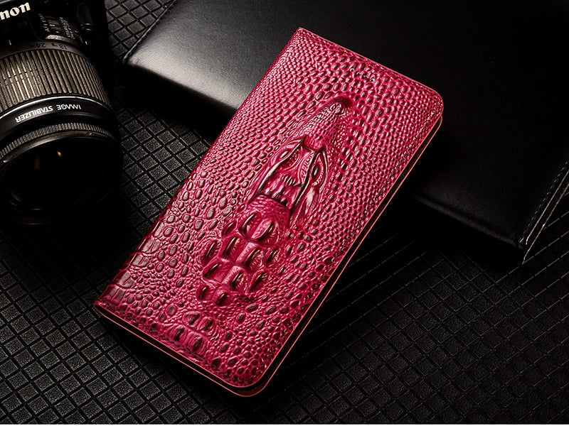 Crocodile Head Genuine Leather Flip iPhone Case - DealJustDeal