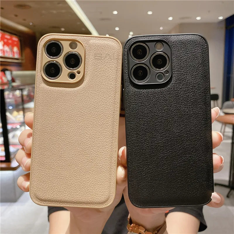 Full Camera Protection Leather Texture Shockproof iPhone Case - DealJustDeal