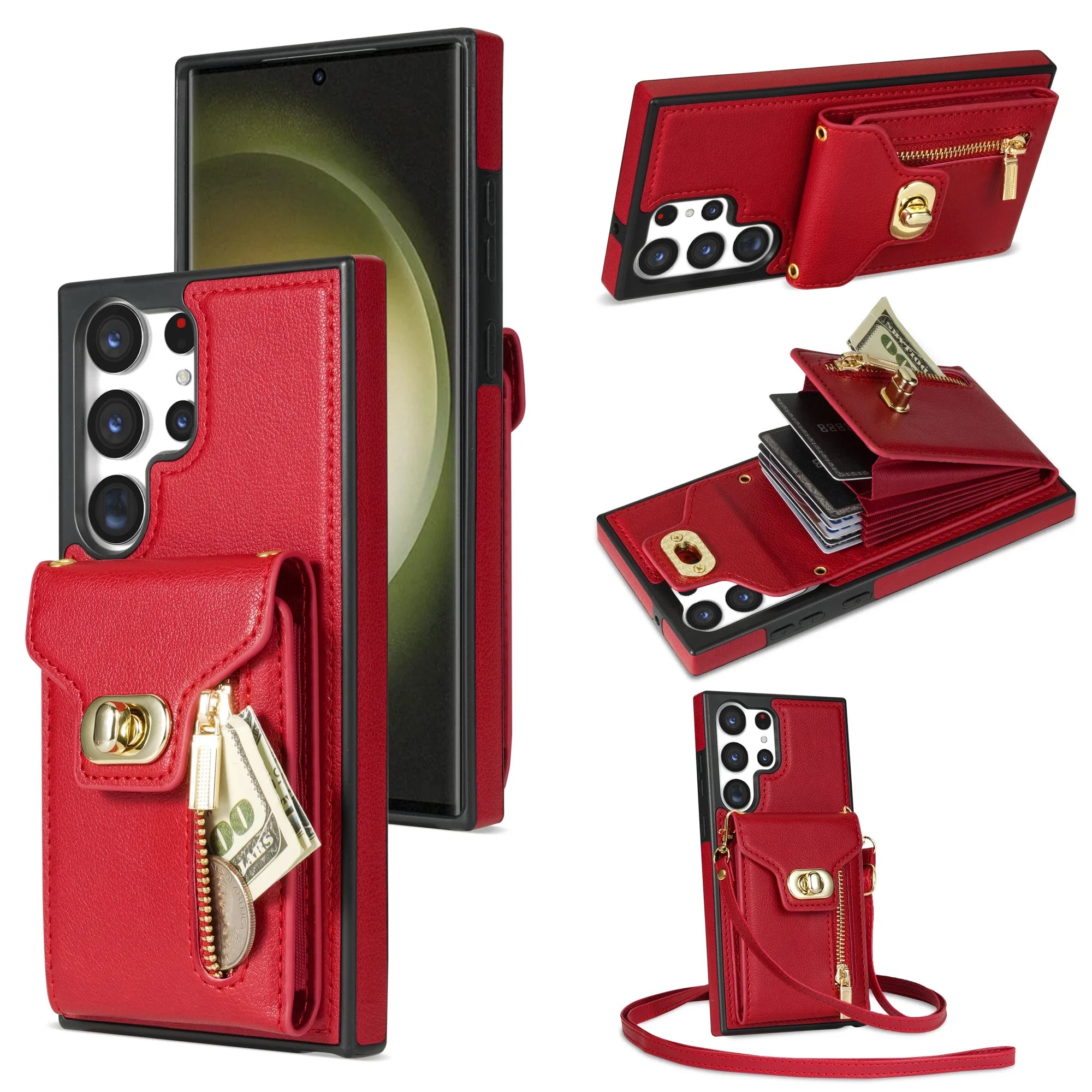 Leather Card Slot Zipper Crossbody Wallet Galaxy S Case - DealJustDeal