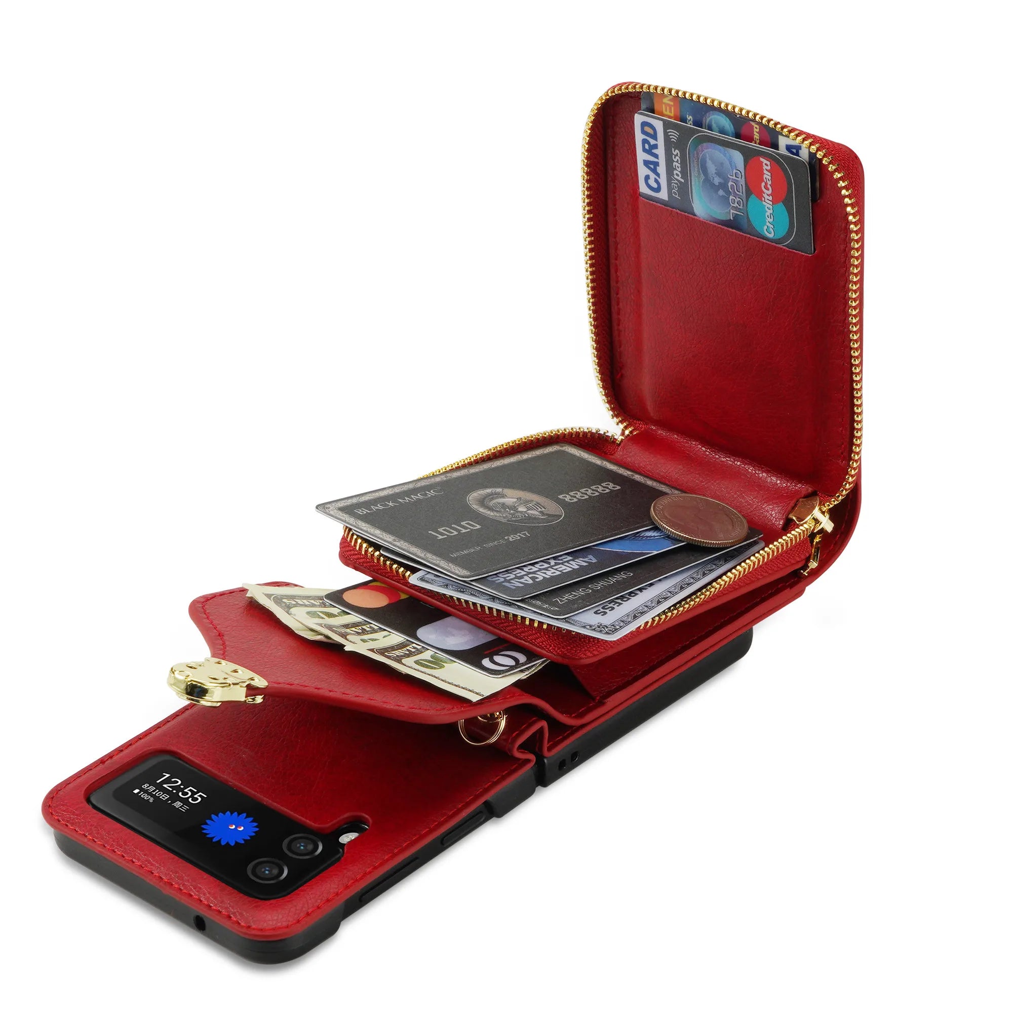 Card Holder Leather Wallet Galaxy Z Flip Case - DealJustDeal