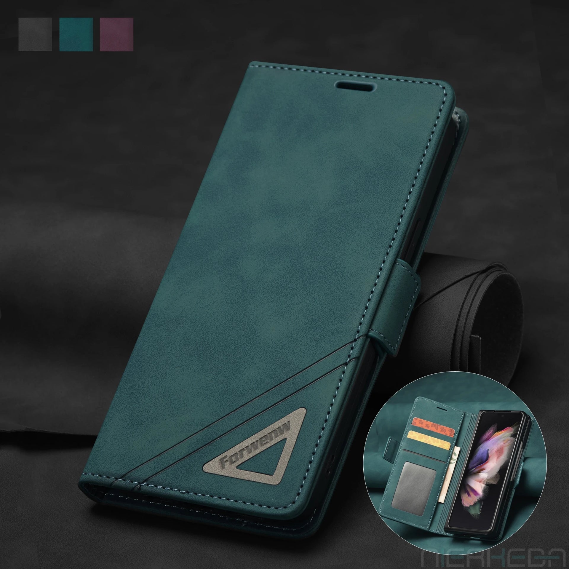 Card Holder Wallet Magnetic Flip Leather Galaxy Z Fold Case - DealJustDeal