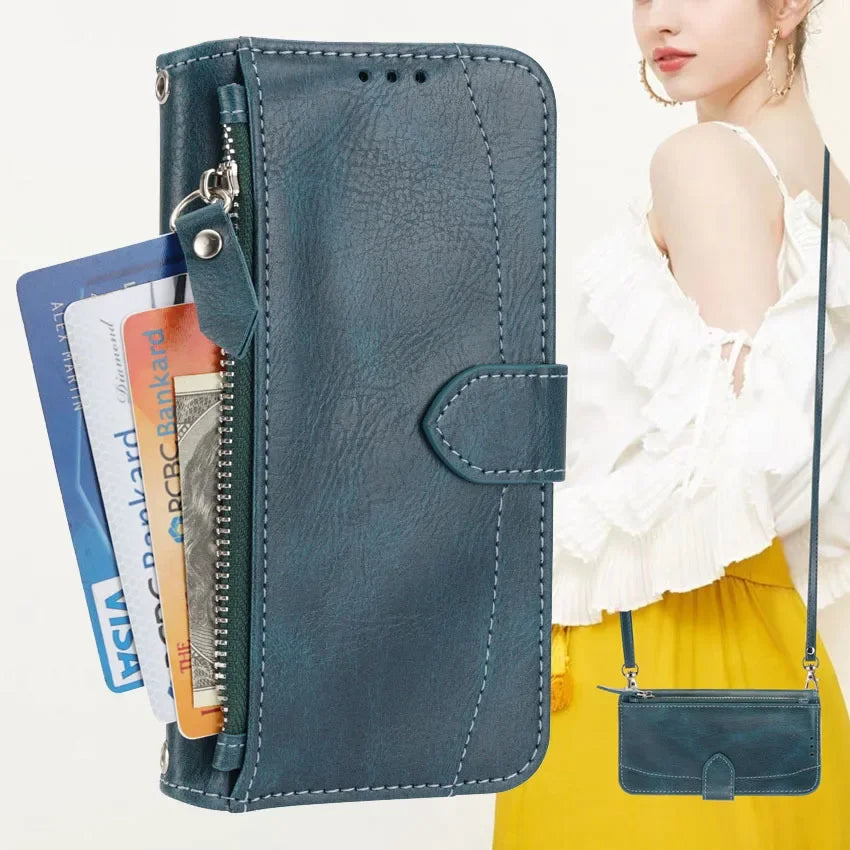 Zipper Wallet Card Slot Leather Galaxy A, F and M Case - DealJustDeal