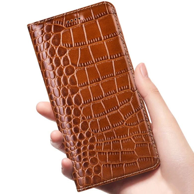 Crocodile Genuine Leather Flip Galaxy F and M Case - DealJustDeal