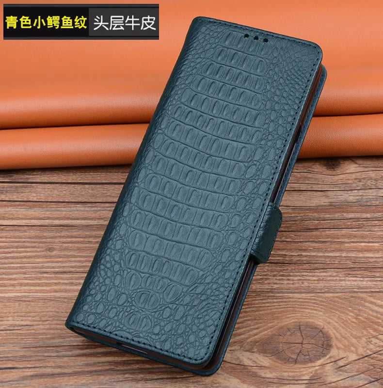 Alligator Grids Litchi Grain Genuine Cowhide Leather Galaxy Z Fold Case - DealJustDeal