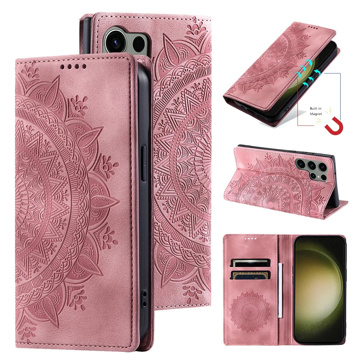 Magnetic Flip Embossed Totem Card Slots Wallet Leather Galaxy Note and S Case - DealJustDeal