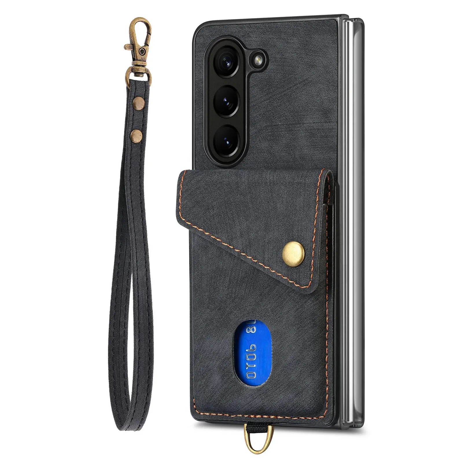 Hand Strap Flip Anti Drop Leather Wallet Galaxy Z Fold Case - DealJustDeal