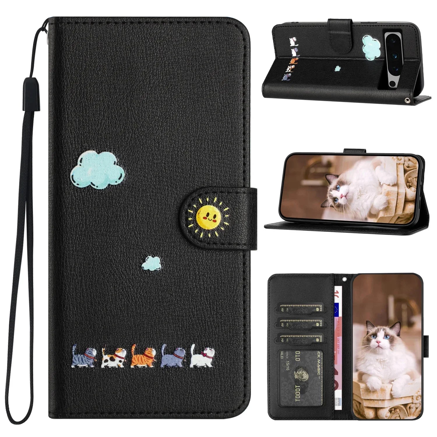 Cute Cat Leather Cards Slot Wallet Google Case - DealJustDeal