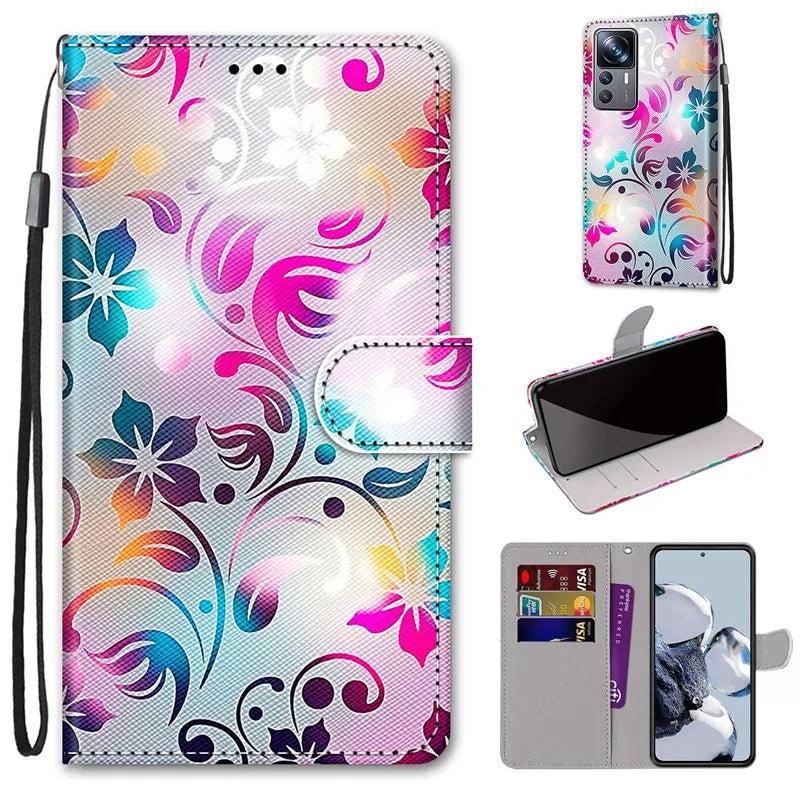 Wallet Stand Book Flower Pattern Flip Leather Galaxy A Case - DealJustDeal