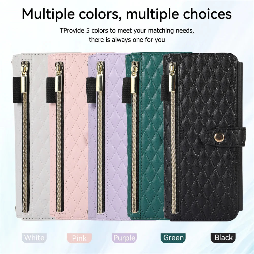 Lanyard and Card Slot Wallet Grid Leather Galaxy Z Fold Case - DealJustDeal